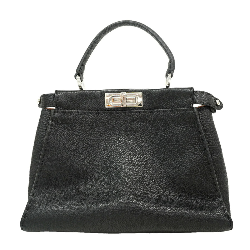 Fendi Selleria Peekaboo Leather Handbag, Black, Women's